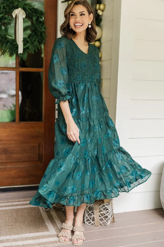 Just To Know You Emerald Green Floral Midi Dress Special Offer