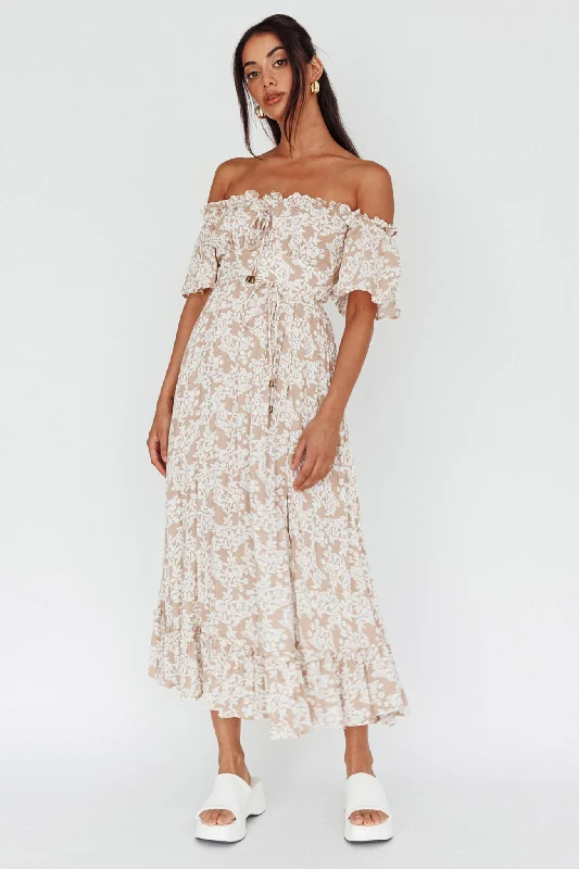 Voyager Off-Shoulder Bell Sleeve Midi Dress Floral Blush Exclusive Discounts