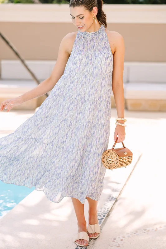 Living In The Moment Blue Abstract Midi Dress Special Occasion Wear