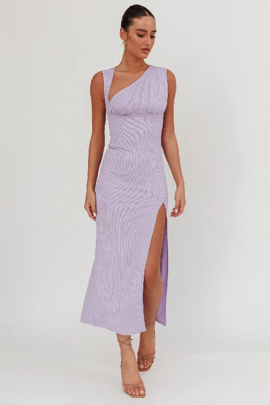 Daleela Asymmetric Neckline Maxi Dress Lilac Latest Fashion