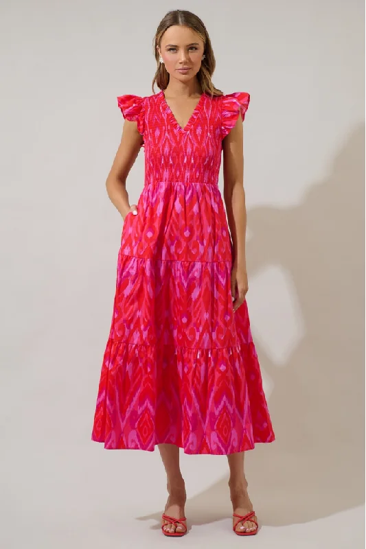 Blevin Floral Sunrise Smocked Midi Dress Fashion Sale