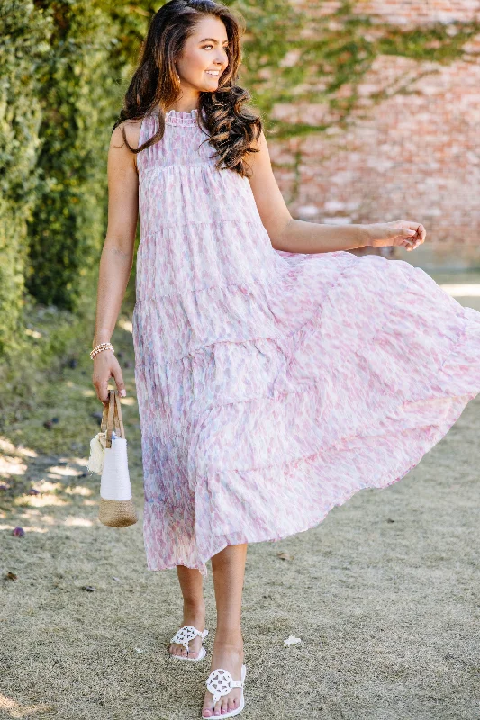 Living In The Moment Pink Abstract Midi Dress Stylish Savings