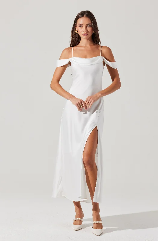 Kitura Cold Shoulder Midi Dress Coastal Beach - Inspired Style