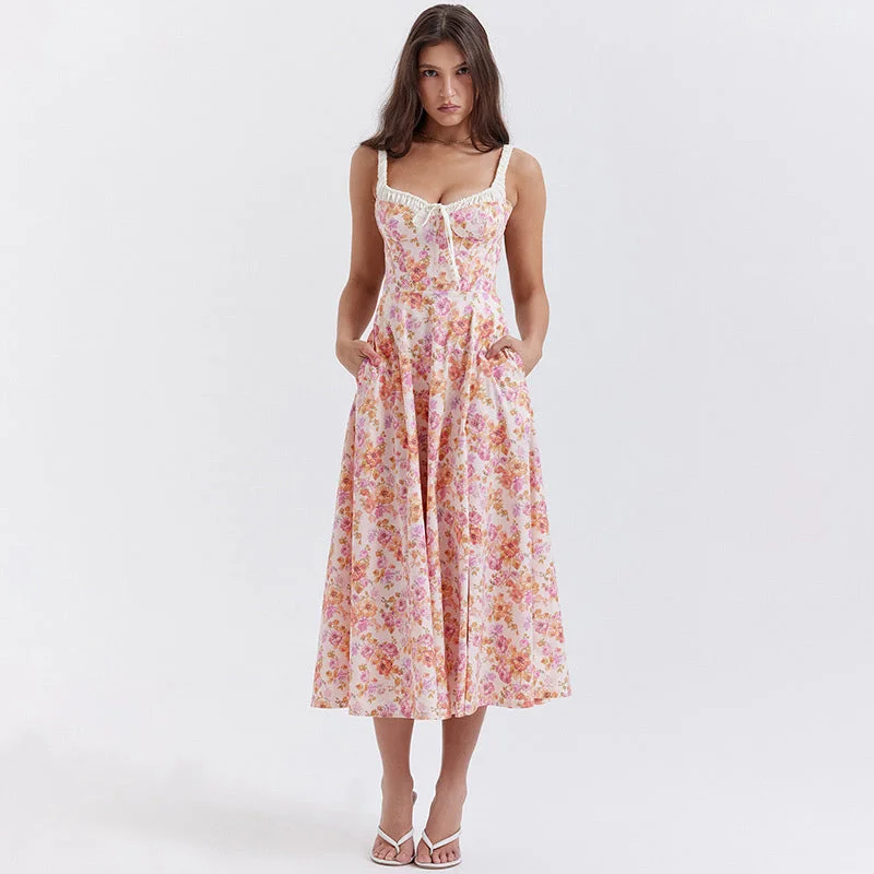 Laurie Floral Print Midi Dress Luxury Style