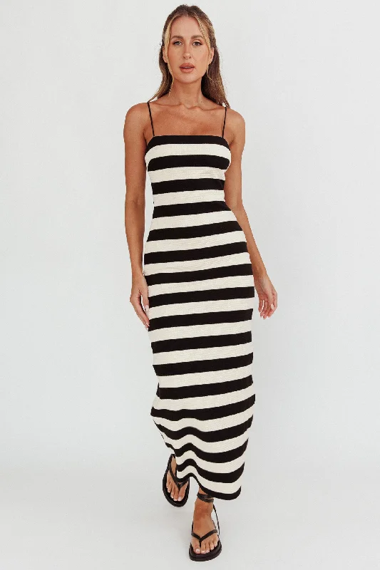 Gracey Cami Strap Maxi Dress Stripe Black Trendy Aesthetics