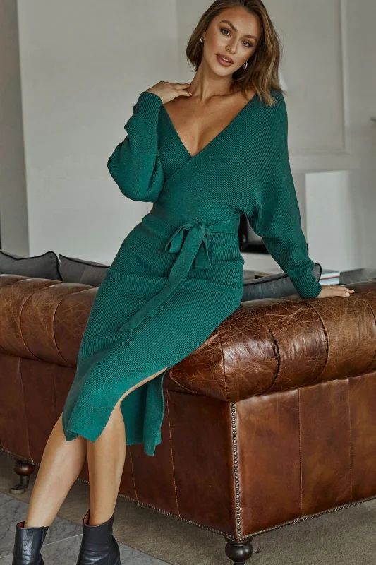 Cameo Batwing Knit Midi Dress Forest Green Unleash Your Trend Driven Style