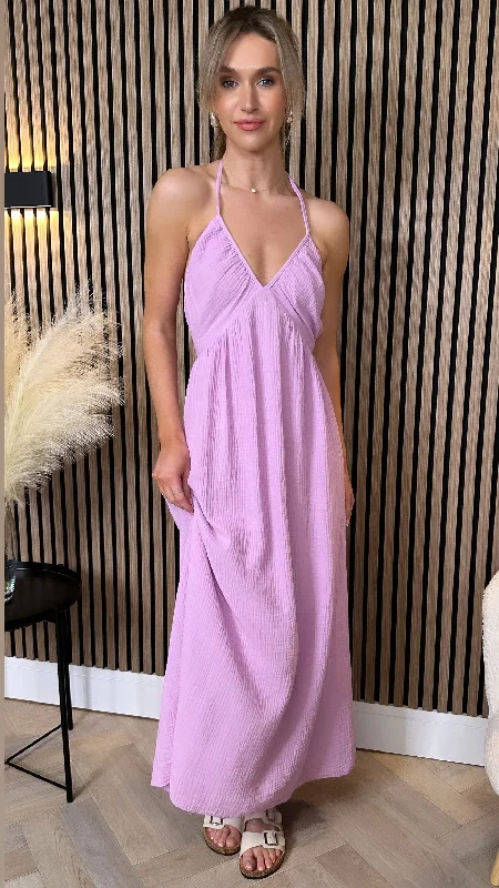 Cindy Lilac Halterneck Midi Dress Discounts On Casual Weekend Styles