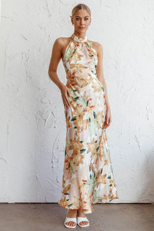 Shana Halterneck Maxi Dress Floral Yellow Insane Discount Onslaught