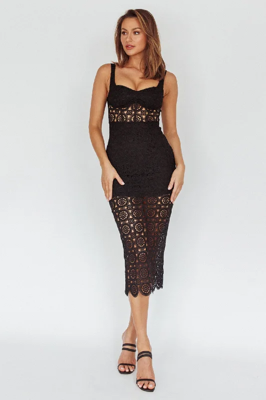 Milano Crochet Lace Midi Dress Black Eclectic Style Wardrobe