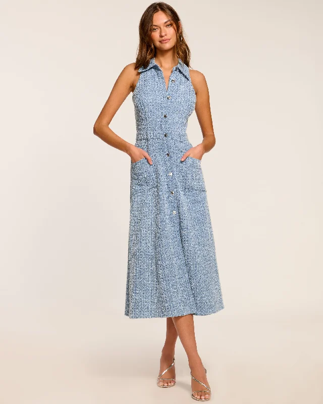 Yesenia Textured Denim Midi Dress Top Brand Discounts