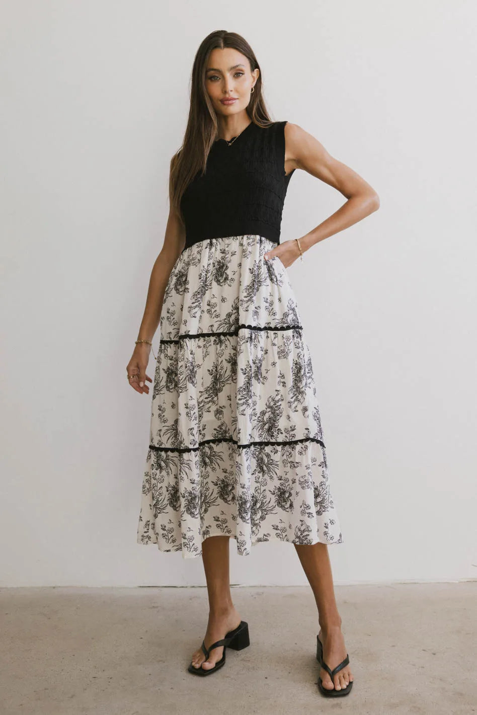 Cherney Tiered Floral Dress in Black Unbeatable Prices