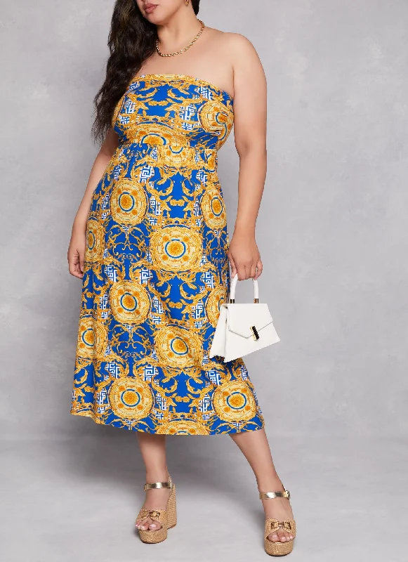 Plus Size Baroque Greek Key Print Sundress Exclusive Discount