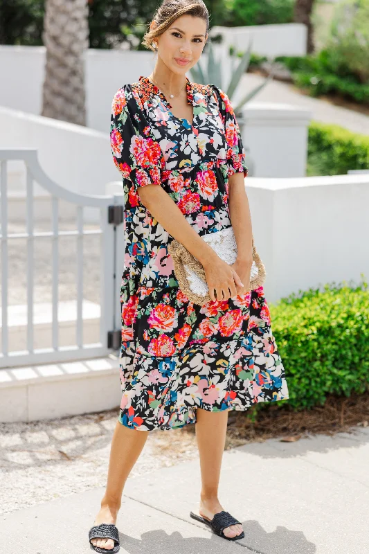 Just A Dream Black Floral Midi Dress Additional Time-Limited Offers