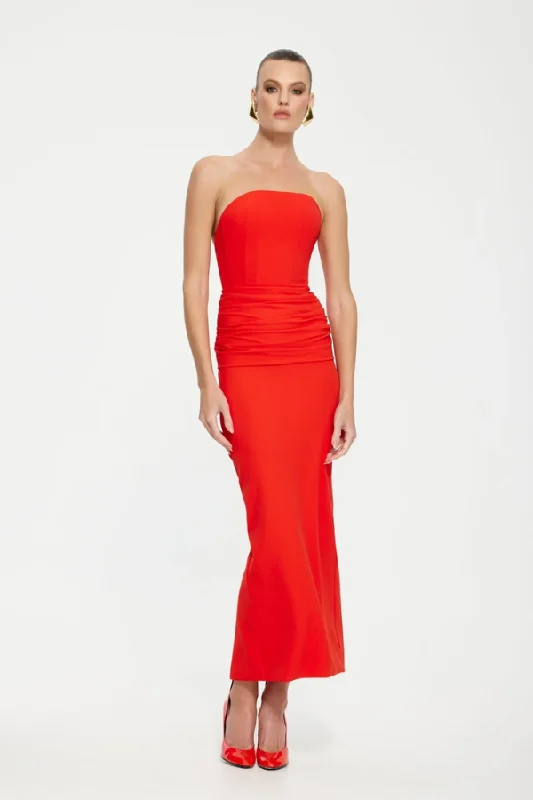 Astor Strapless Midi Dress Cherry Red Daily Essentials