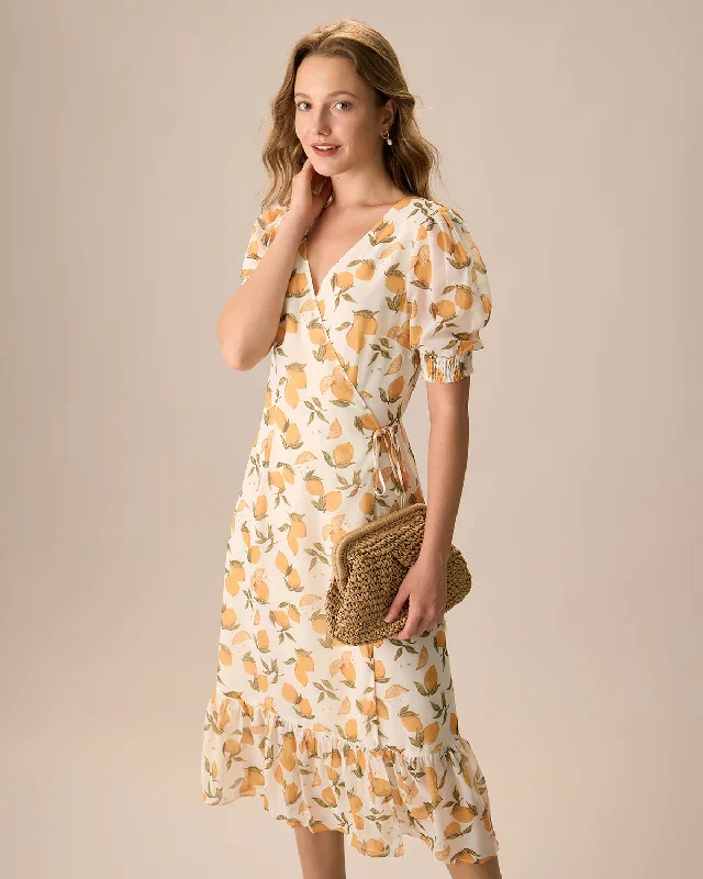 The Yellow Lemon Wrap Midi Dress Luxury Fashion