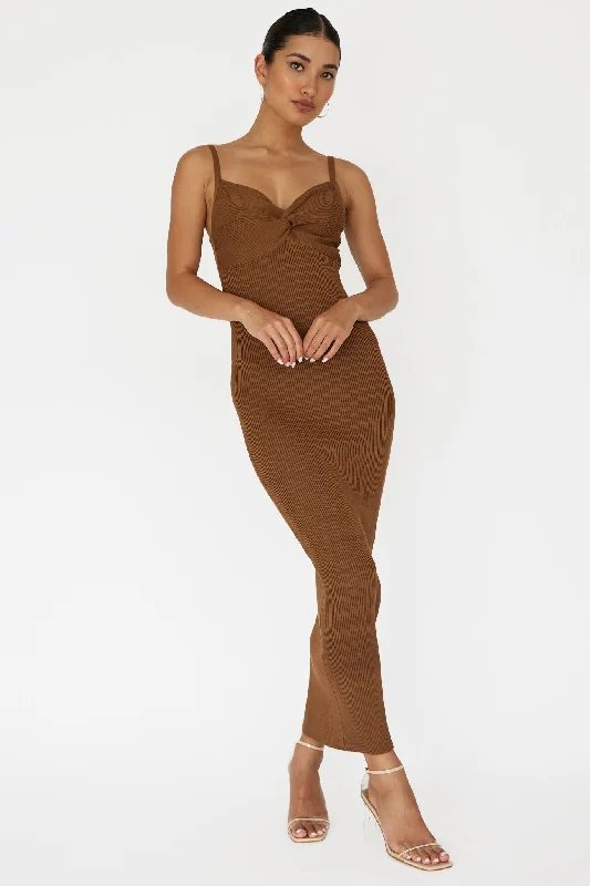 Lover's High Twist Bust Knit Midi Dress Chocolate Absurdly Cheap Sale