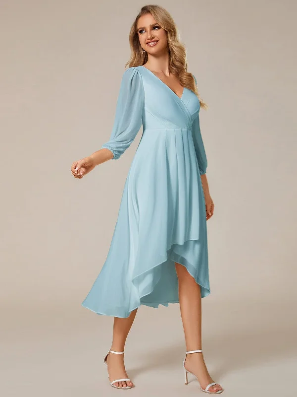 Laura | See-Through Long Sleeves V-Neck A-Line Chiffon Wedding Guest Dress Boho - Chic Festival - Ready Style