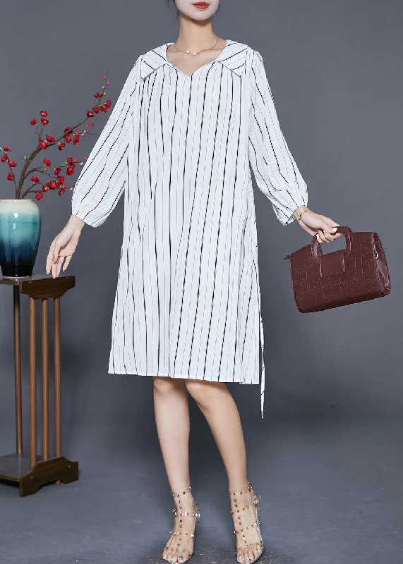 Handmade White Striped Tie Waist Cotton Shirt Dresses Summer Comfort Meets Fashion