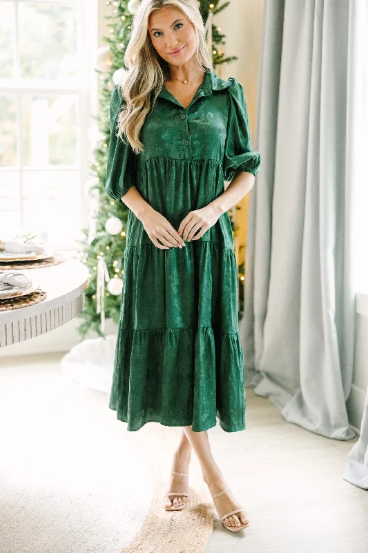 All The Love Emerald Green Floral Satin Midi Dress Additional Time-Limited Offers