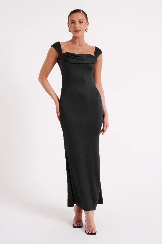 Lacey Backless Satin Maxi Dress - Black Low Price Special