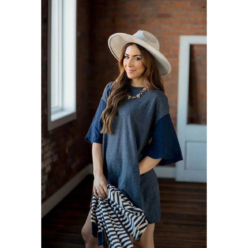 Solid Flare Sleeve Tee Dress Unbeatable Deals