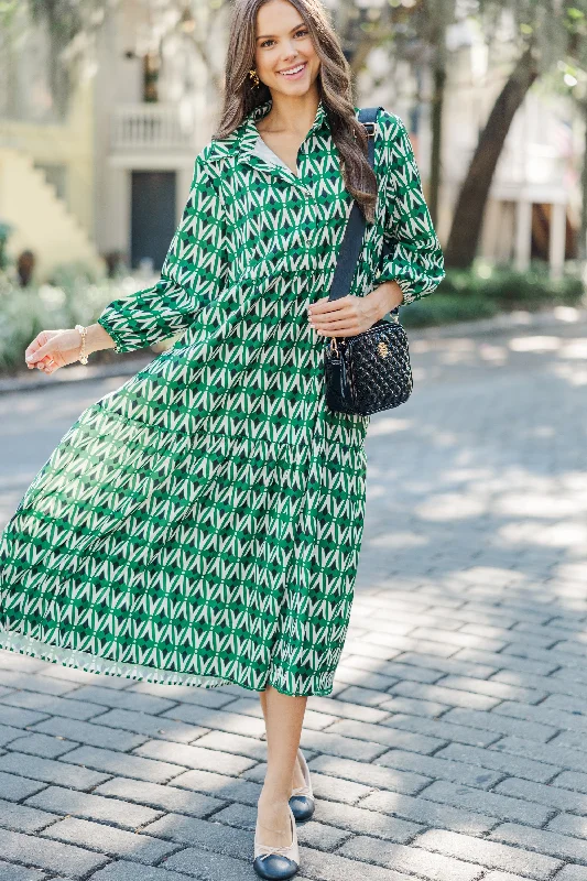 Give Your All Green Abstract Midi Dress Relaxed Style