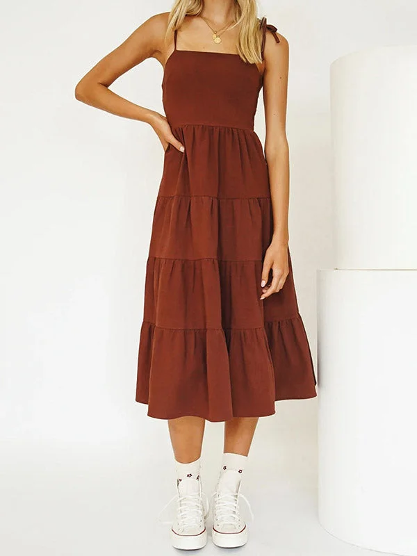 BerryBetty - Solid Ruffle Hem Midi Dress Huge Price Cut