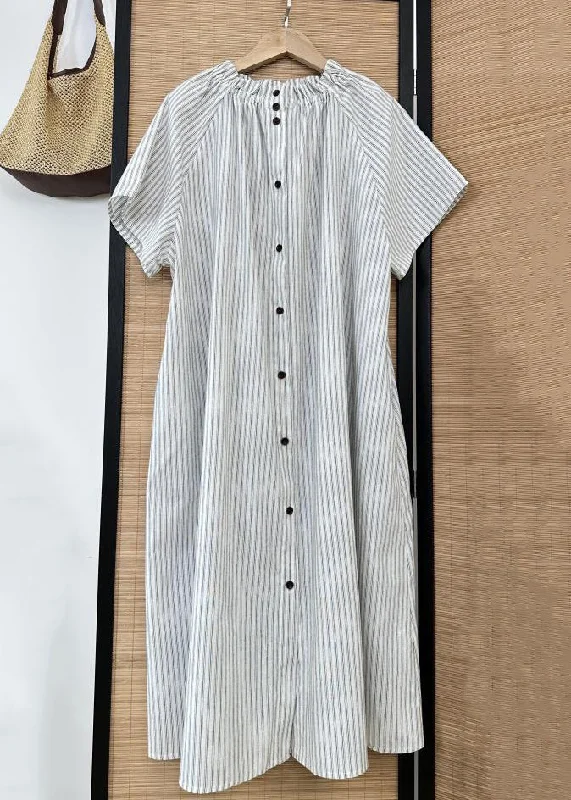 Loose Striped Ruffled Button Cotton Shirt Dress Summer Unleash Your Trendy Side