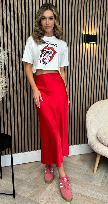 Yaella Red Midi Skirt Minimalist Office - Ready Style