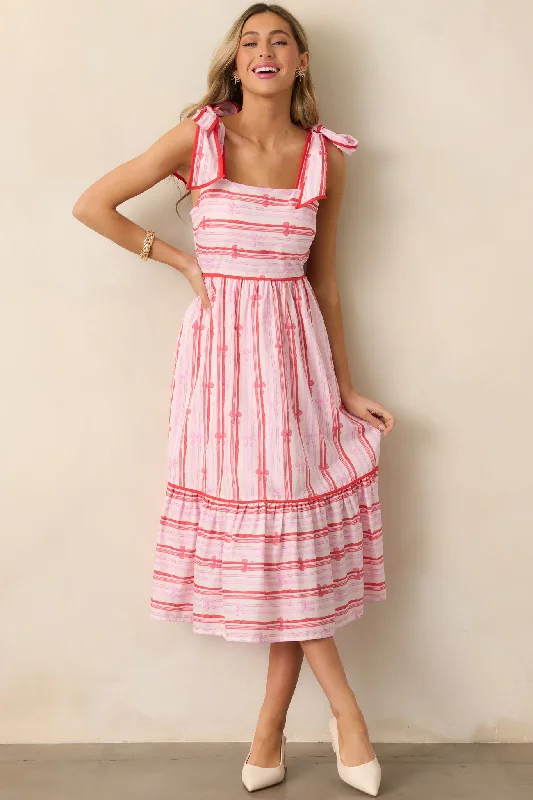 Through The Fields Pink Multi Stripe Cotton Midi Dress Fashionista Favorites