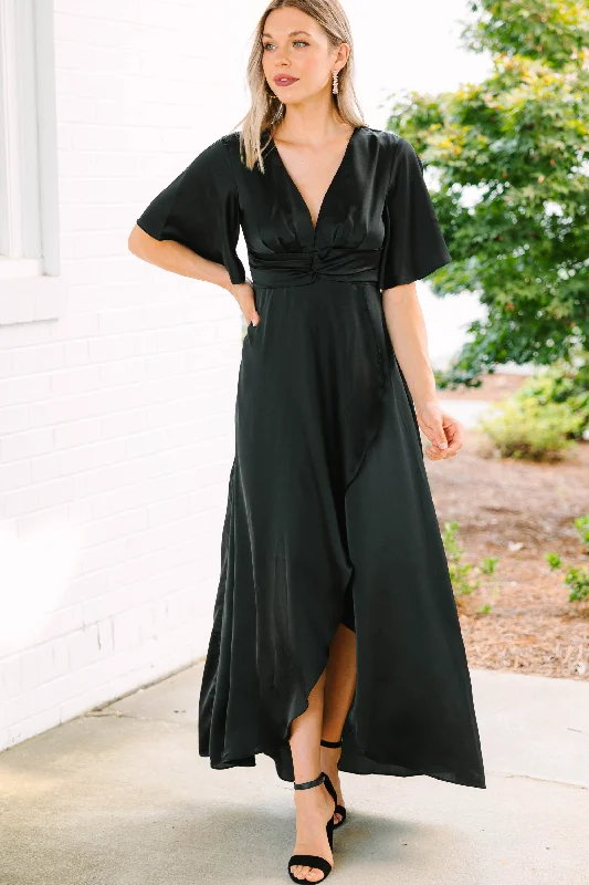 See You Swoon Black Satin Maxi Dress Limited Time Deal