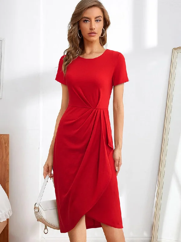 BerriesJam - Fashion Draped Office Plain Formal Bodycon Dress Statement Piece