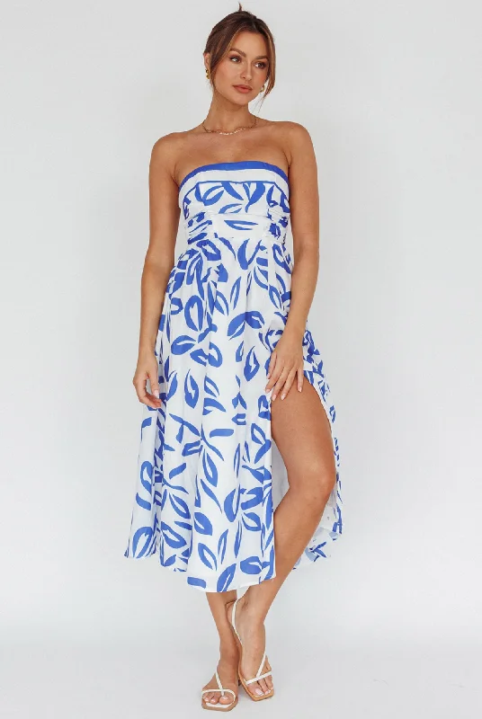 Randi Tie-Back Maxi Dress Leaf Print Blue Seize Bargains