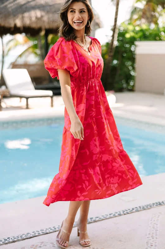 Odds Are In Your Favor Red Floral Midi Dress Limited Edition