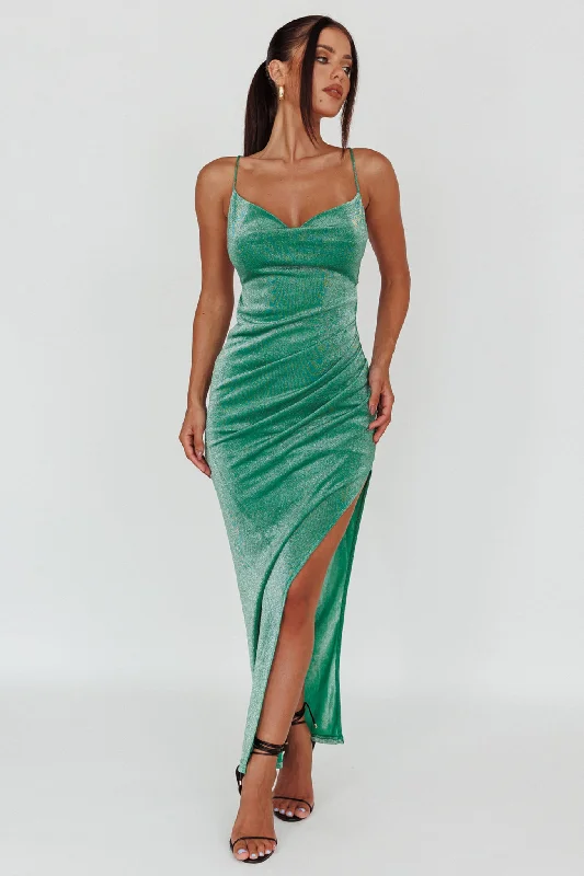 Moonstone Side Split Strappy Back Midi Dress Green Elegant Styles