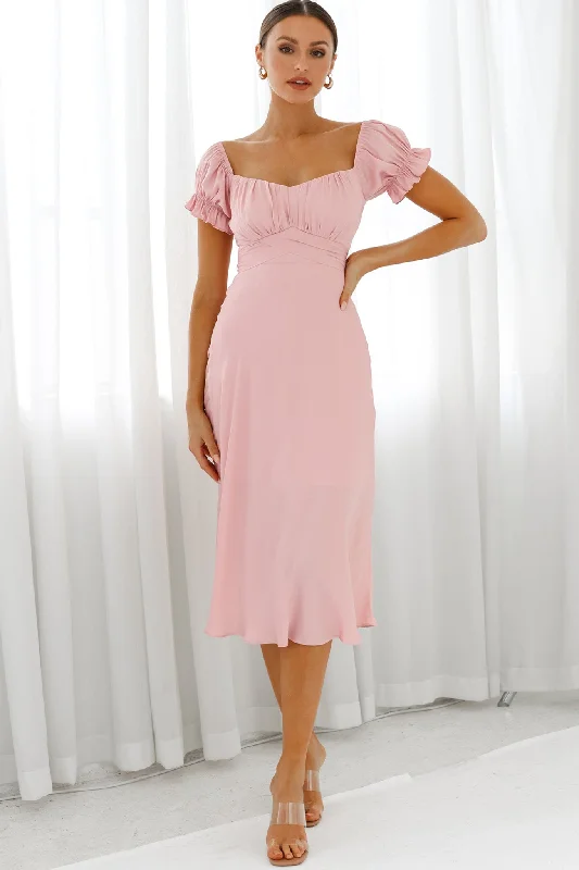 Linka Off-Shoulder Tie Back Midi Dress Blush Save Big