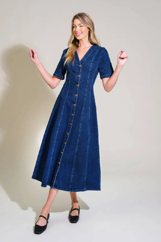 PATCHWORK PARADISE DENIM MIDI DRESS Vintage Look