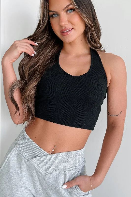 Alive & Well Ribbed Halter Crop Top (Black) Fast Fashion Favorites