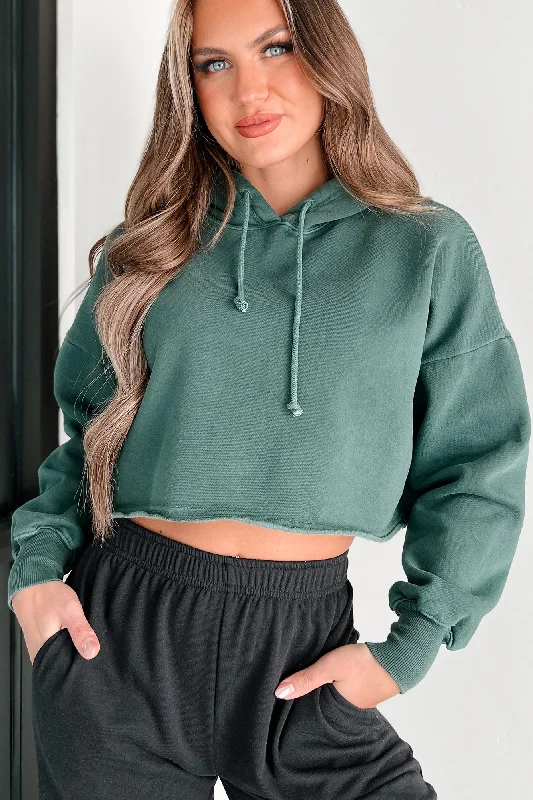 Clarissa Raw Hem Crop Hoodie (Deep Emerald) Big Savings