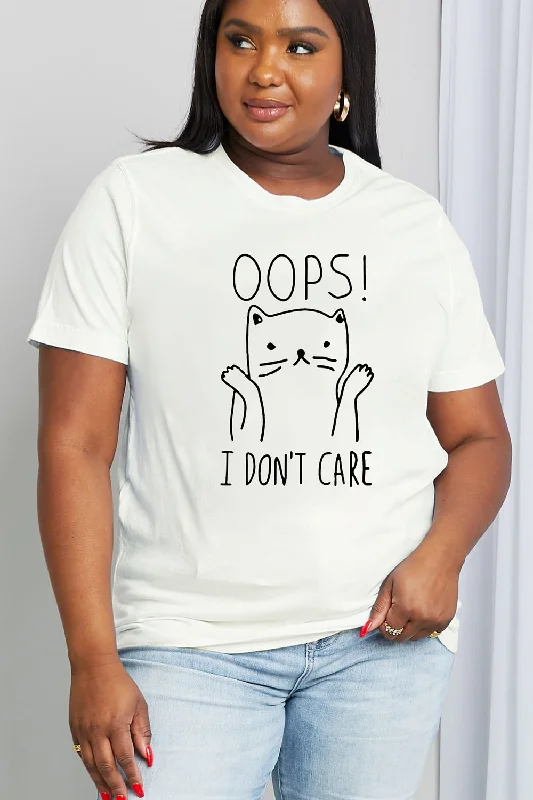 Simply Love Full Size OOPS I DON’T CARE Graphic Cotton Tee Trend Alert