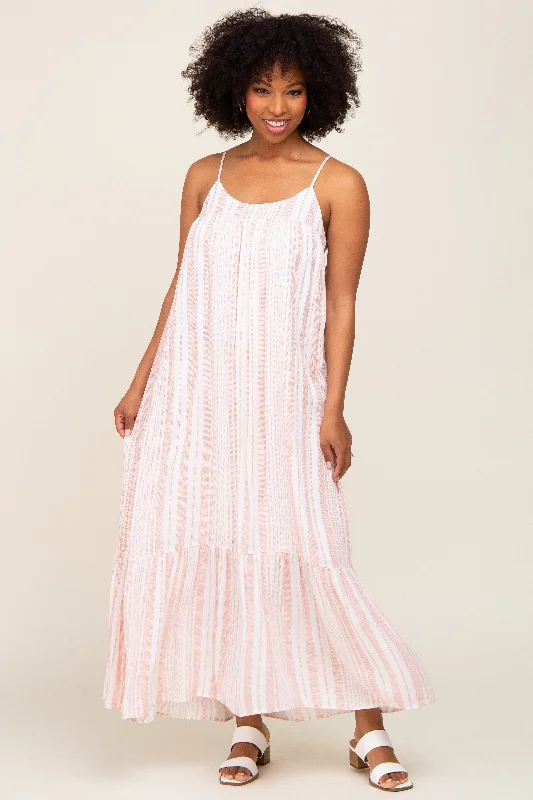 Coral Striped Sleeveless Maxi Dress Exclusive Sale