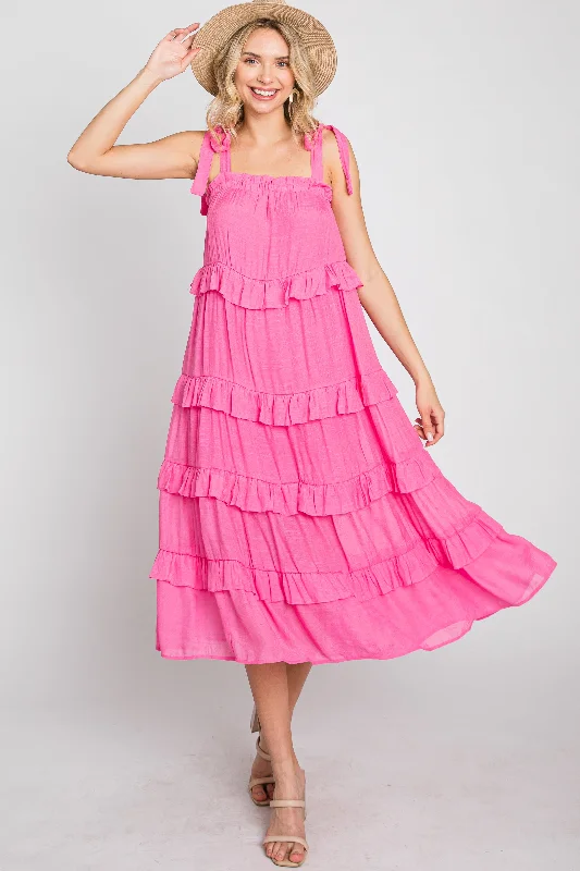 Fuchsia Ruffle Tiered Midi Dress Style Without Limits