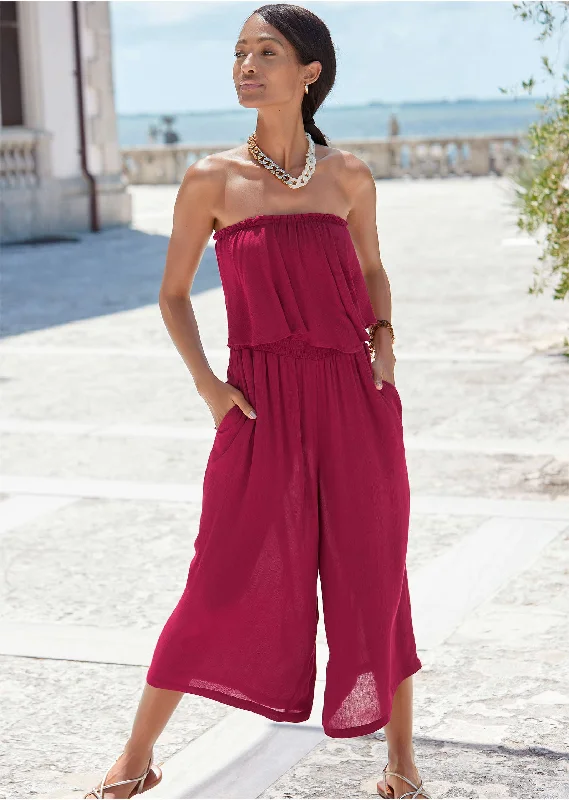 Strapless Ruffle Jumpsuit - Mauve Trendy Threads