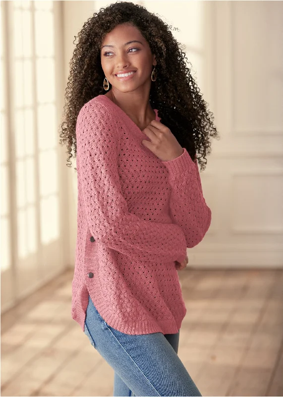 Button Detail Sweater - Pink Fashionista Favorites