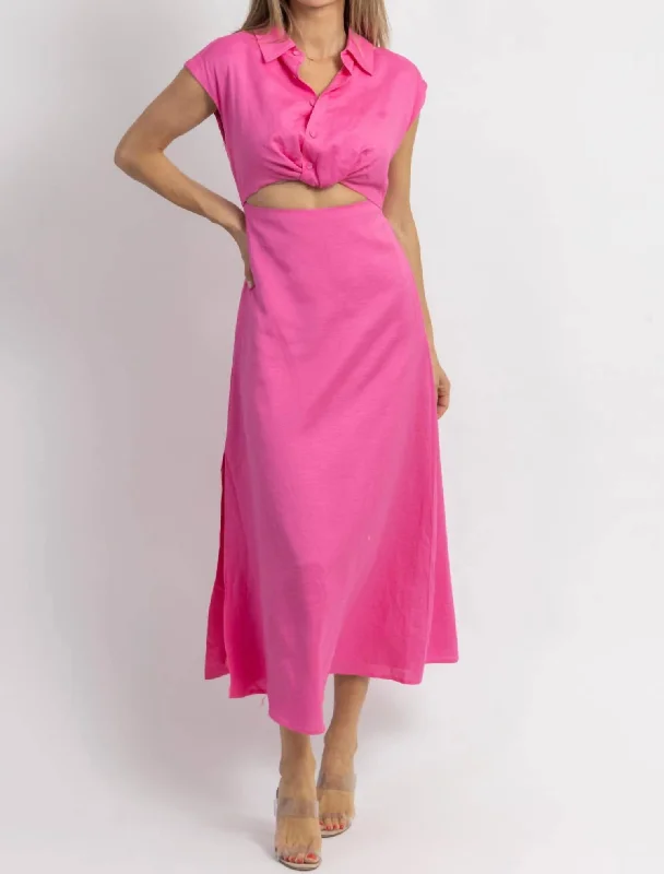 Jacey Button Down Midi Dress In Pink Trendy Clothing Sale