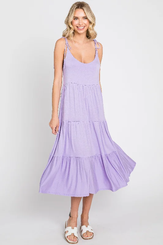 Lavender Sleeveless Tiered Midi Dress Limited Time Offers