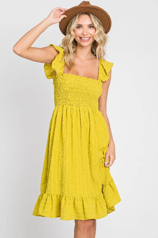 Lime Textured Sleeveless Smocked Dress Y2K Nostalgic Fashion Look