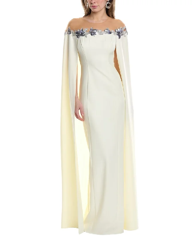 Marchesa Notte Tulle Illusion Cape Effect Maxi Dress From Casual To Classy