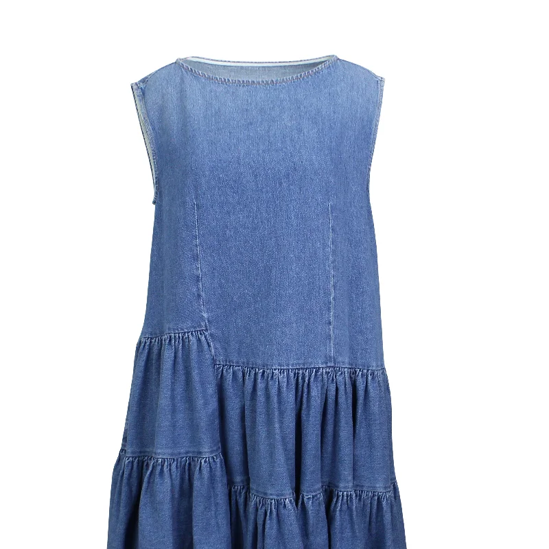 Mm6 Maison Margiela Denim Sleeveless Dress - Blue Flowy Fabric