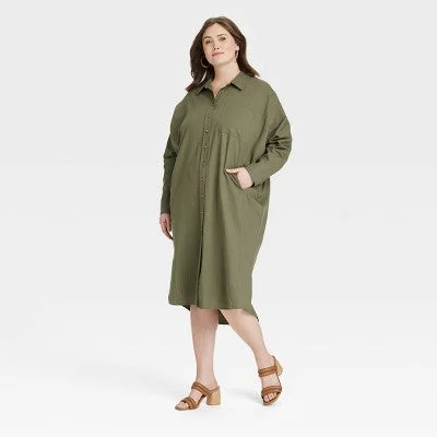 Universal Thread Women's Long Sleeve Button Down Shirt Midi Dress Inspired By You, Designed For You